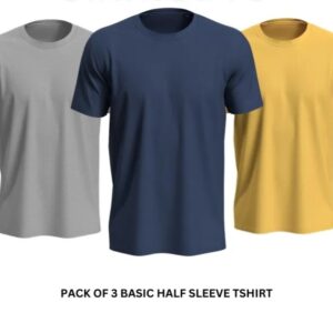 Pack of 3 Premium Half Sleeves Round Neck Plain Color T-Shirts for Men & Boys – Soft Comfortable Fabric
